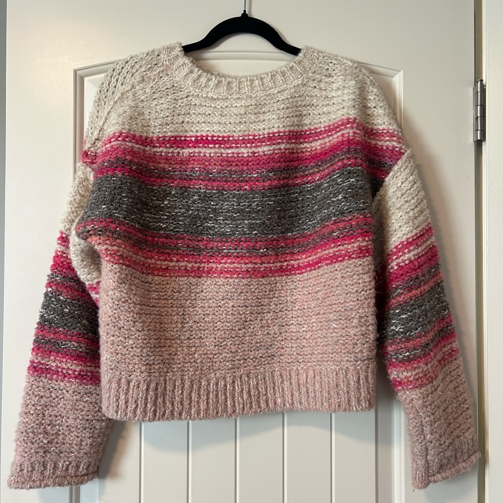 Anthropologie Pilcro Pink and Gray Striped Women's Sweater